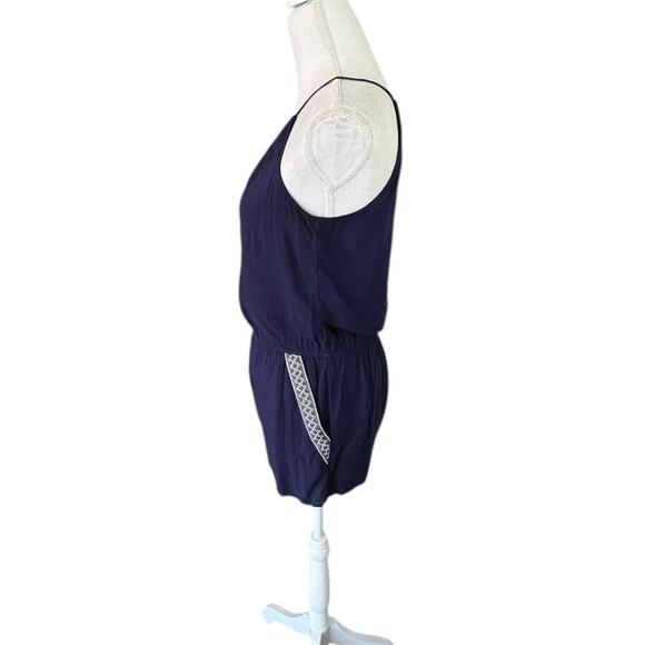 I.N. San Francisco navy blue embroidered romper summer nautical resort neutral - Picture 2 of 6